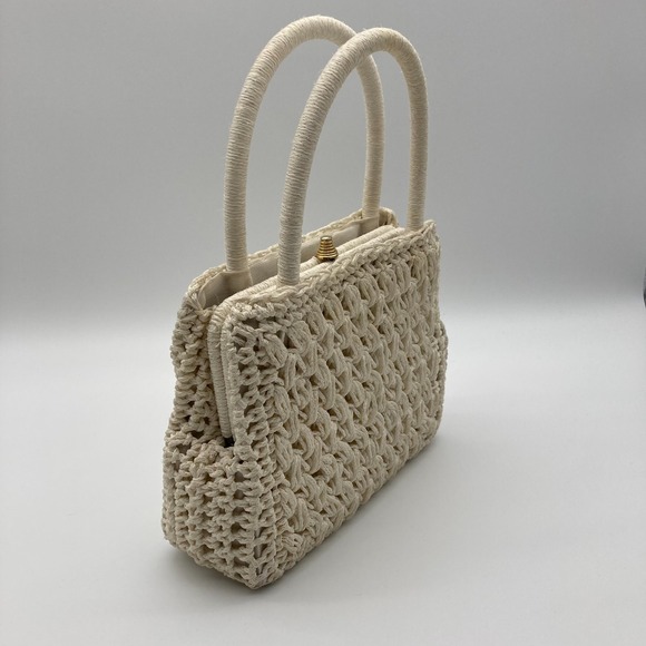 Handbags - Vintage 1970s Italian-Made Crocheted Off-White Handbag Boho